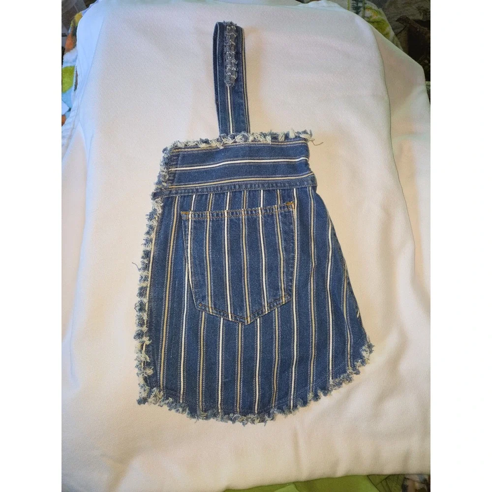Back Road Blues‎ Upcycled Denim Hobo Hand Bag Blue Striped Excellent Frayed